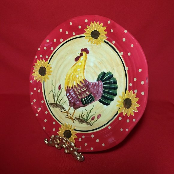 Decorative Rooster Sunflower Ceramic Plate Red 10" - Picture 6 of 11